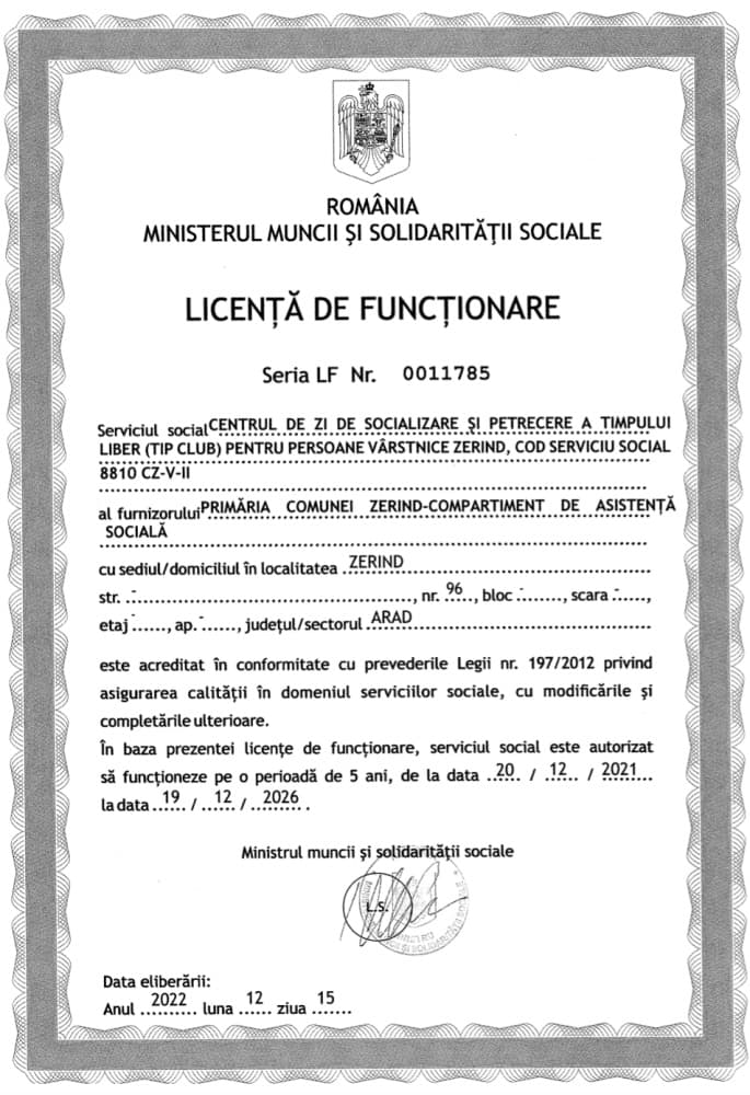licenta de functionare centru de zi