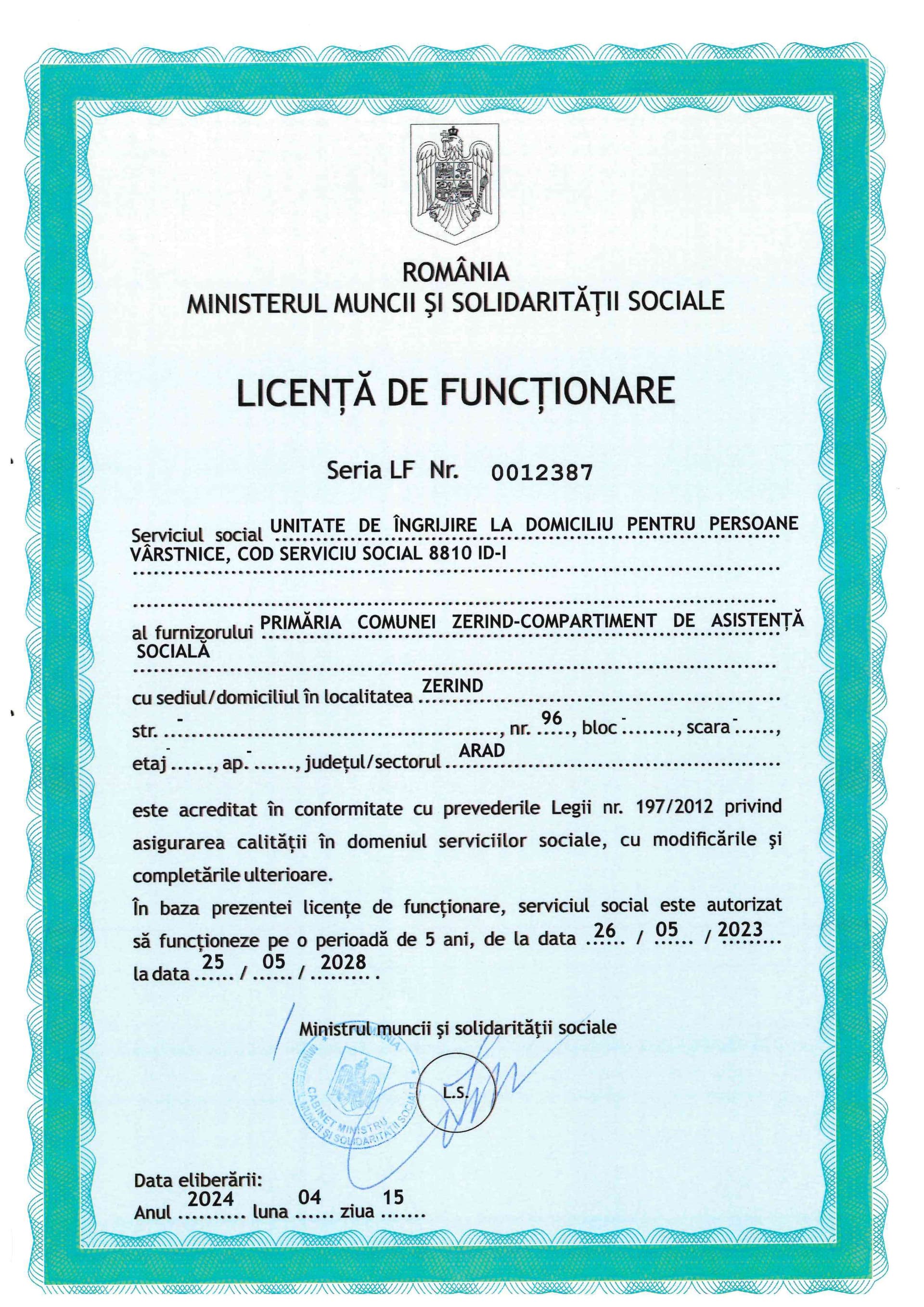 licenta de functionare centru de ingrijire